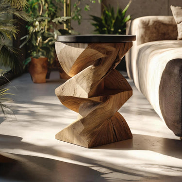 Artistic Twisted Solid Wood Side Table For Living Room