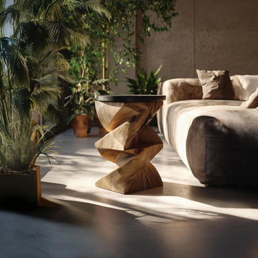 Artistic Twisted Solid Wood Side Table For Living Room