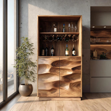 Contemporary Artistic Solid Wood Bar Cabinet