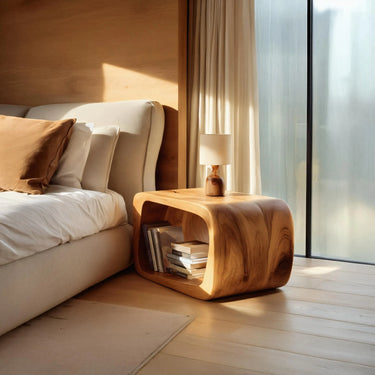 Curved Solid Wood Nightstand For Bedroom