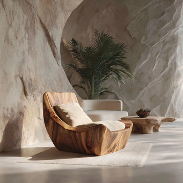 Deep Relax Sculptural Solid Wood Lounge Chair For Living Room