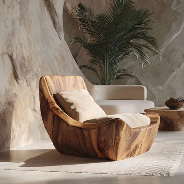 Deep Relax Sculptural Solid Wood Lounge Chair For Living Room