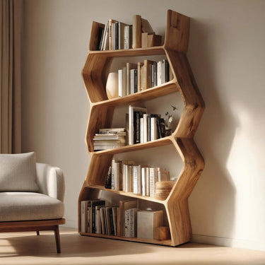 Geometric Solid Wood Bookshelf For Living Room