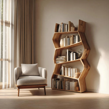 Geometric Solid Wood Bookshelf For Living Room