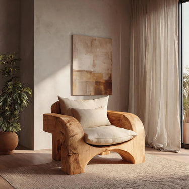 Handcrafted Organic Solid Wood Armchair For Living Room