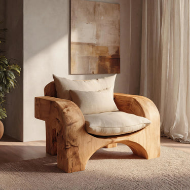 Handcrafted Organic Solid Wood Armchair For Living Room