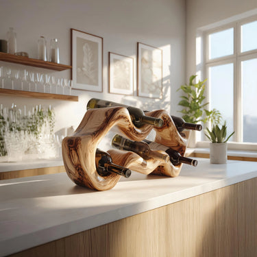 Handcrafted Wave Shaped Solid Wood Wine Holder