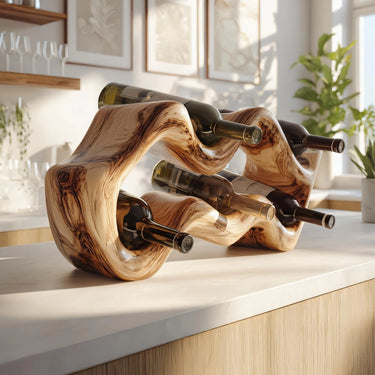 Handcrafted Wave Shaped Solid Wood Wine Holder