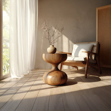 Hourglass Solid Wood Sculptural Side Table For Living Room