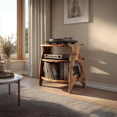 Natural Solid Wood Record Player Table With Storage
