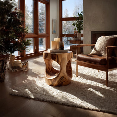 Organic Solid Wood Sculptural Side Table For Living Room