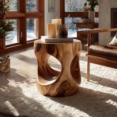 Organic Solid Wood Sculptural Side Table For Living Room