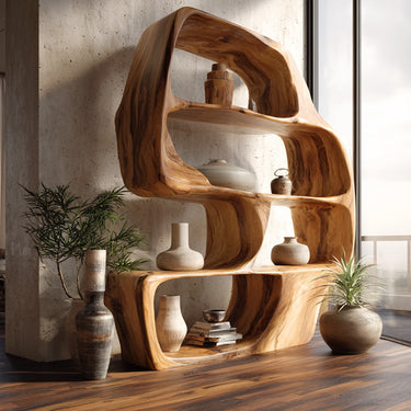Organic Wave Wooden Shelf For Living Room