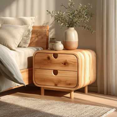 Rounded Solid Wood Nightstand With Drawers For Bedroom