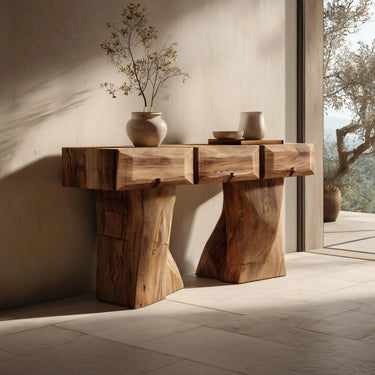 Rustic Solid Wood Console Table With Storage Drawers