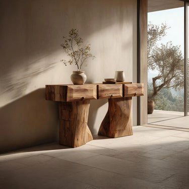 Rustic Solid Wood Console Table With Storage Drawers
