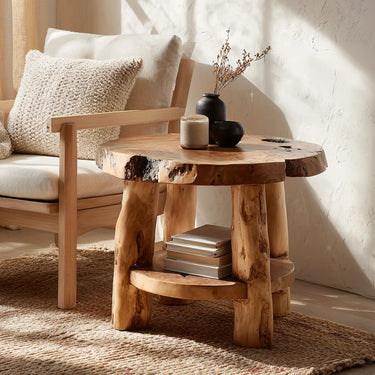 Rustic Solid Wood Side Table For Living Room