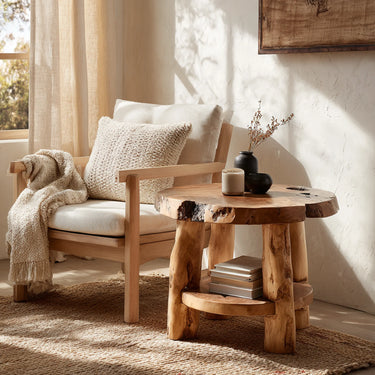 Rustic Solid Wood Side Table For Living Room