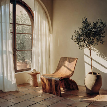 Sculptural Curved Solid Wood Lounge Chair For Living Room