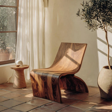 Sculptural Curved Solid Wood Lounge Chair For Living Room