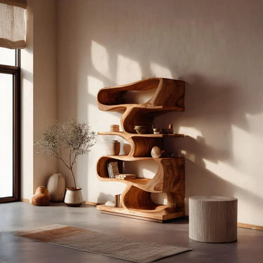 Sculptural Solid Wood Bookshelf For Living Room