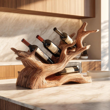Sculptural Solid Wood Wine Holder For Modern Kitchens
