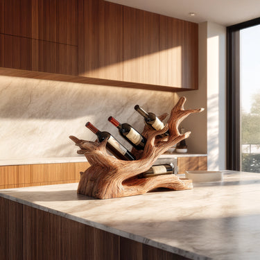 Sculptural Solid Wood Wine Holder For Modern Kitchens
