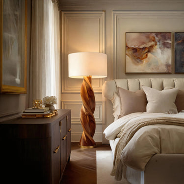Sculptural Twisted Solid Wood Floor Lamp For Bedroom & Living Room