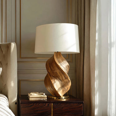 Sculptural Twisted Solid Wood Table Lamp For Bedroom & Living Room