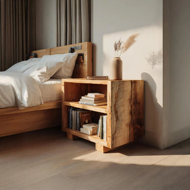 Solid Wood Open Shelf Nightstand For Bedroom