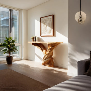 Twisted Sculptural Solid Wood Console Table
