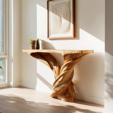 Twisted Sculptural Solid Wood Console Table